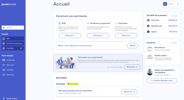 Interface web Louve Invest