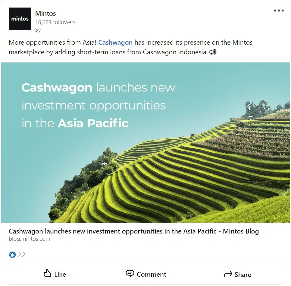 Lancement de cashwagon sur Mintos (Linkedin)