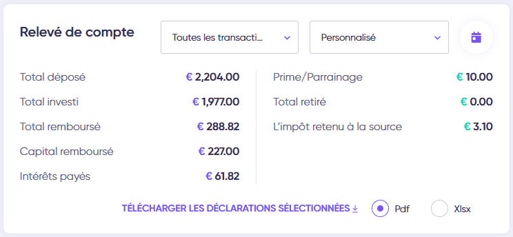 Relevé de compte sur Debitum