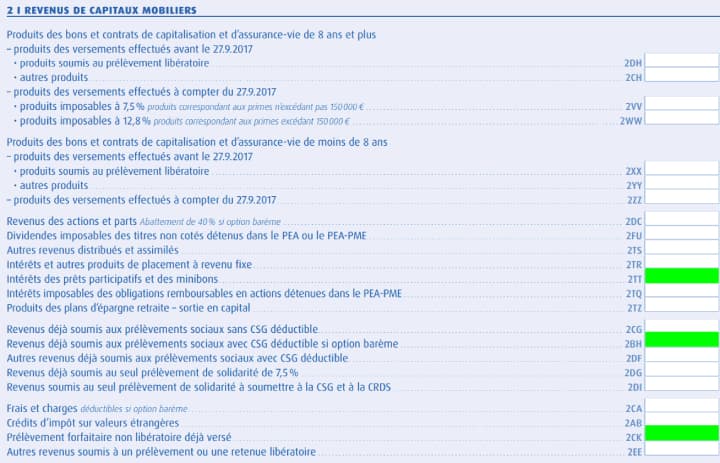 Déclaration des revenus des valeurs et capitaux mobiliers