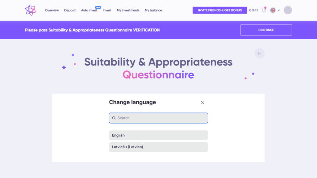 Langues possibles pour répondre au questionnaire