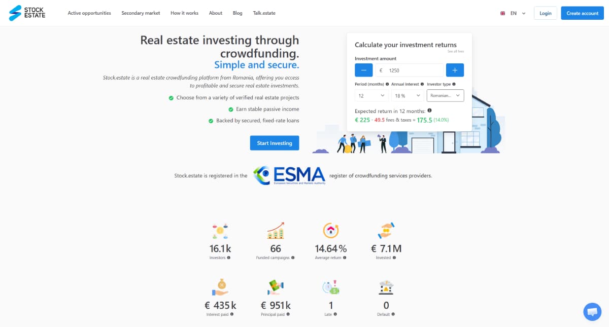 Page d'accueil du site web Stock.Estate