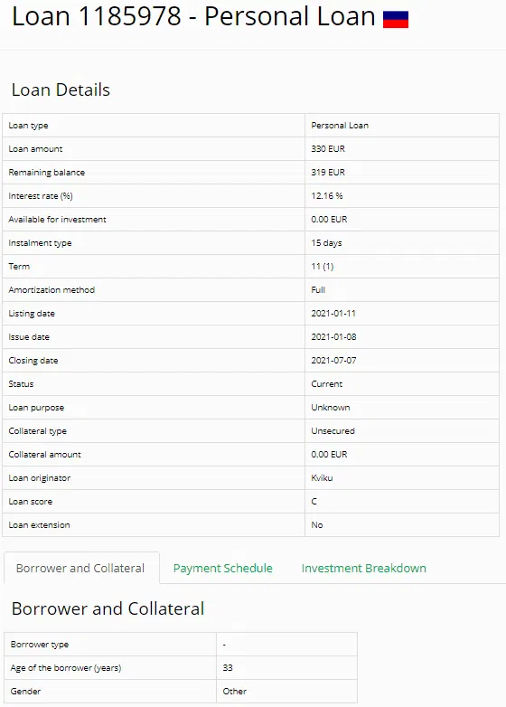 Exemple de prêt sur Iuvo