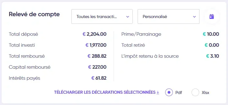 Relevé de compte sur Debitum