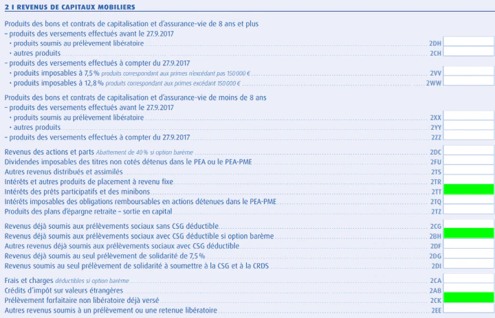 Déclaration des revenus des valeurs et capitaux mobiliers