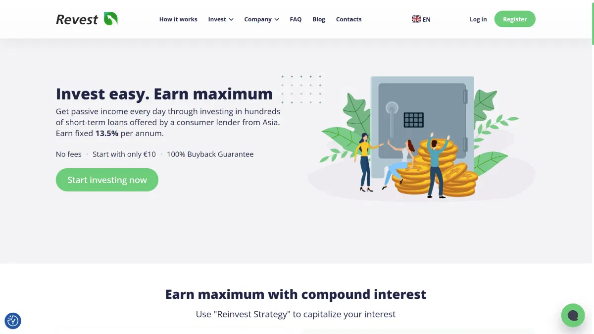 Page d'accueil du site web de Revest